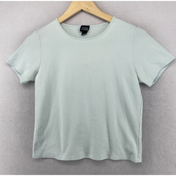 Eileen Fisher Tops - EILEEN FISHER Top XS Cotton Interlock Jersey Crewneck Short Sleeve Light Blue
